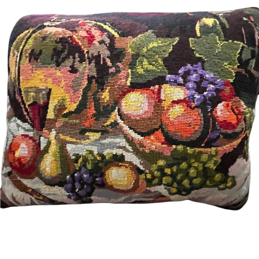 needlepoint pillow from Royal Paris, still life fruit pattern